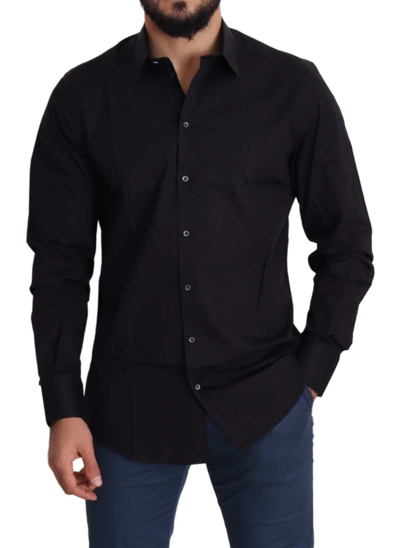 Dolce & Gabbana Elegant Black Cotton Stretch Dress Shirt - IT38 | XS