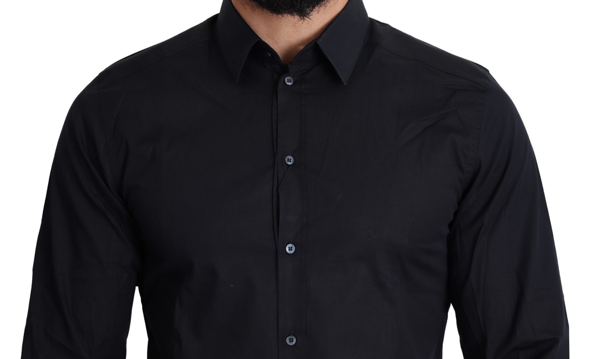 Dolce & Gabbana Sleek Black Slim Fit Cotton Stretch Dress Shirt - IT38 | XS