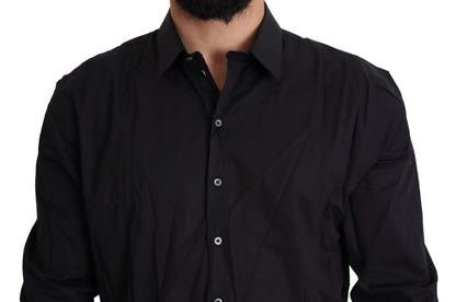 Dolce & Gabbana Elegant Slim Fit Black Dress Shirt - IT38 | XS