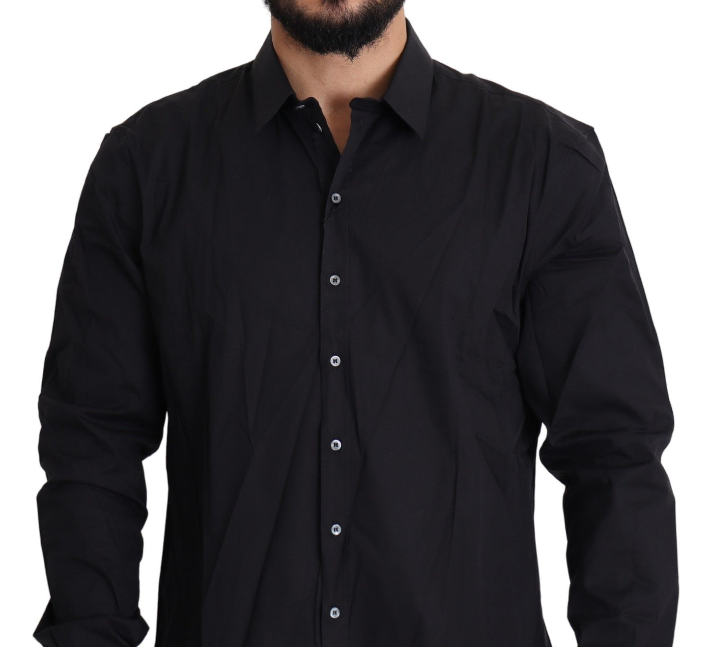 Dolce & Gabbana Elegant Slim Fit Black Dress Shirt - IT38 | XS