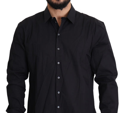 Dolce & Gabbana Elegant Slim Fit Black Dress Shirt - IT38 | XS