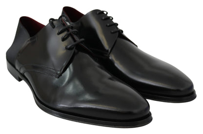 Dolce & Gabbana Elegant Black Leather Derby Shoes - EU41.5/US8.5