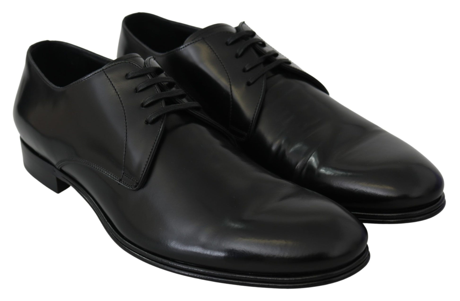 Dolce & Gabbana Elegant Black Leather Derby Shoes - EU41.5/US8.5