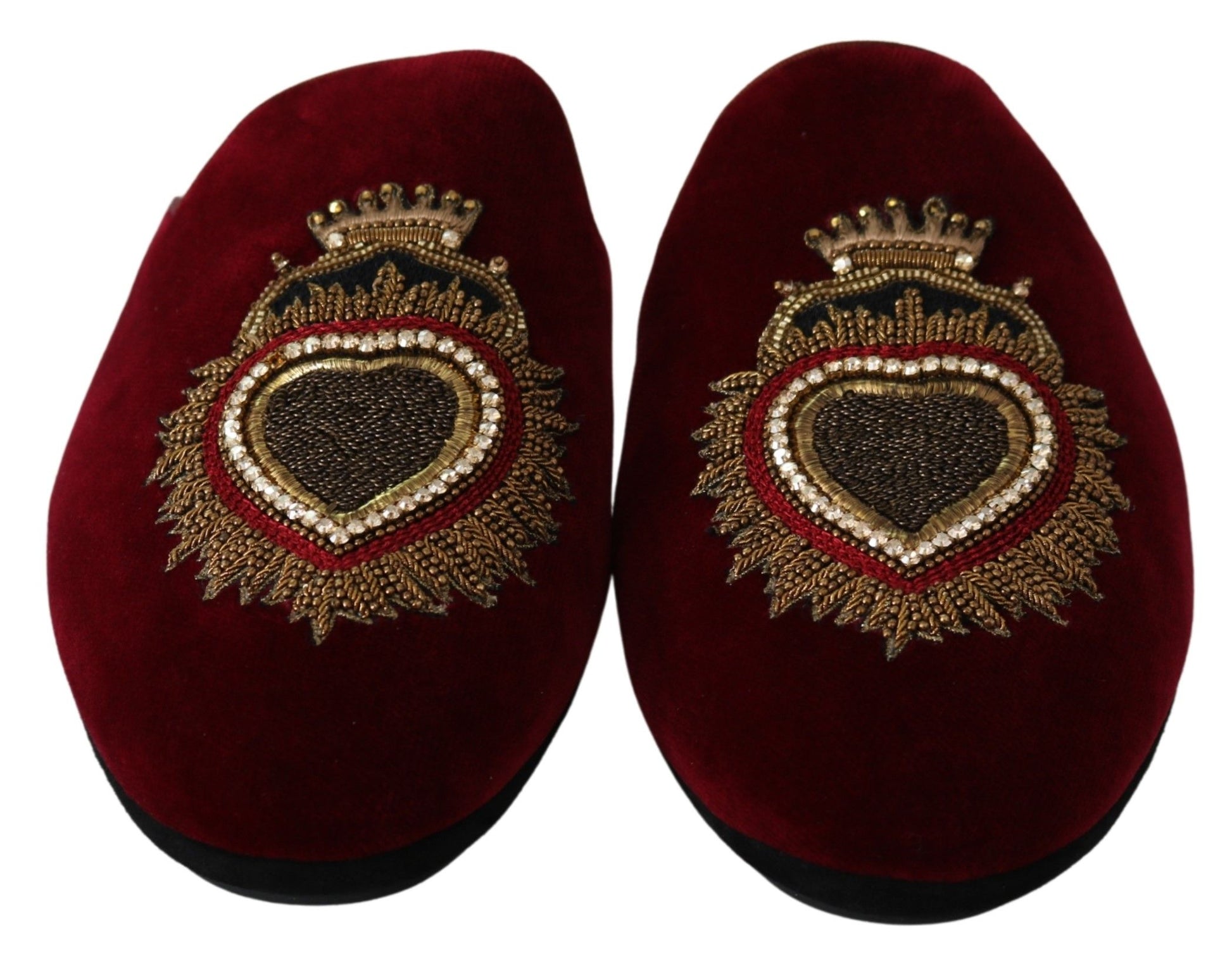 Dolce & Gabbana Red Velvet Embroidered Slides - EU39/US6