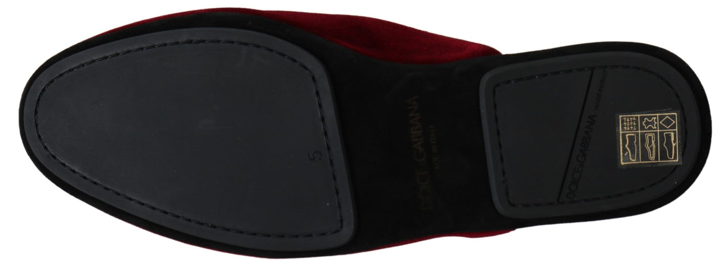 Dolce & Gabbana Red Velvet Embroidered Slides - EU39/US6