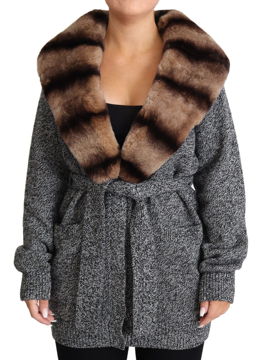 Dolce & Gabbana Elegant Cashmere Cardigan with Rabbit Fur Collar - IT38 | XS