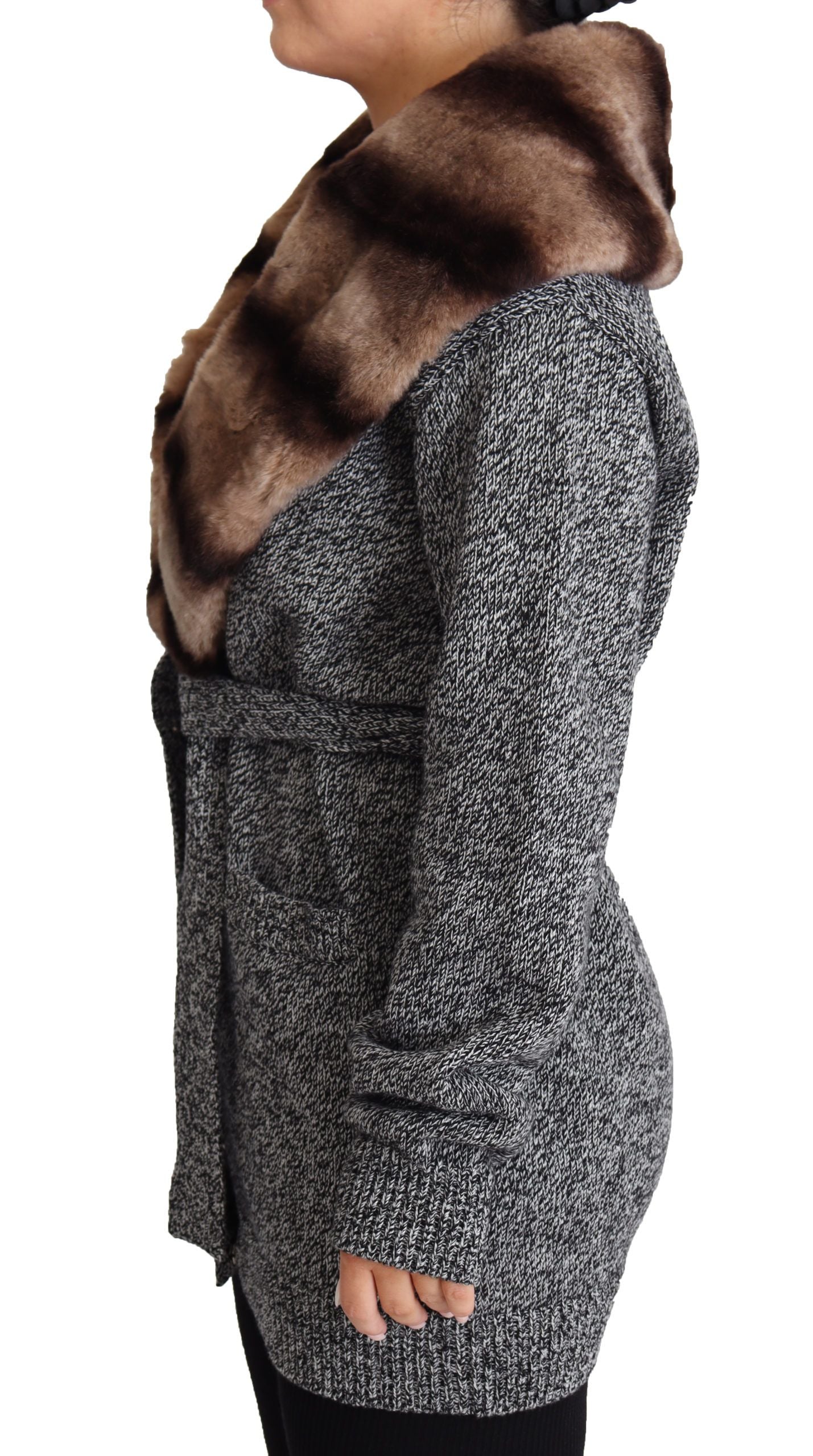 Dolce & Gabbana Elegant Cashmere Cardigan with Rabbit Fur Collar - IT38 | XS