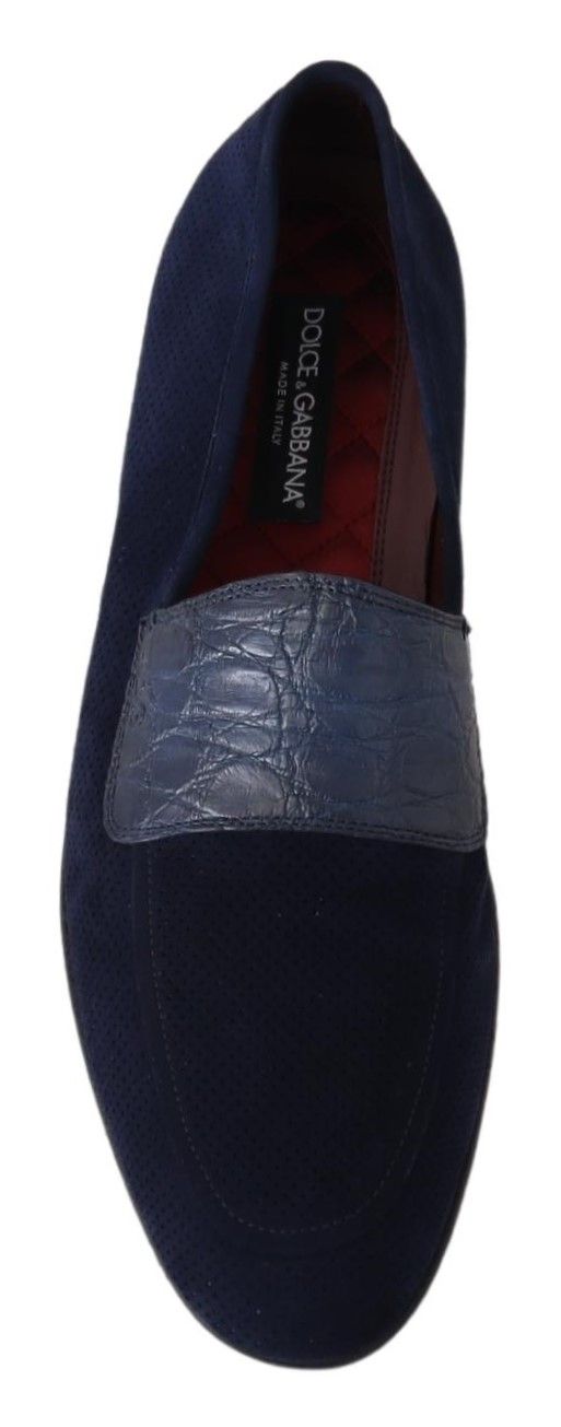 Dolce & Gabbana Elegant Blue Suede Leather Loafers - EU39.5/US6.5