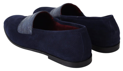 Dolce & Gabbana Elegant Blue Suede Leather Loafers - EU39.5/US6.5