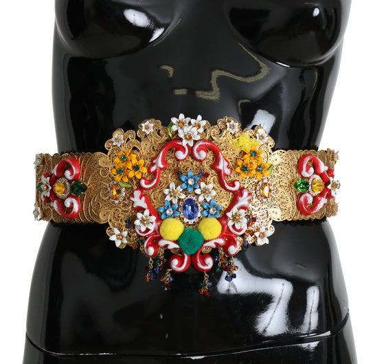 Dolce & Gabbana Golden Floral Crystal Embellished Waist Belt - IT42|M