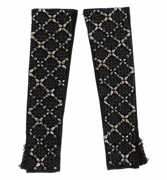 Dolce & Gabbana Elegant Crystal Beaded Leather Gloves - 7|S