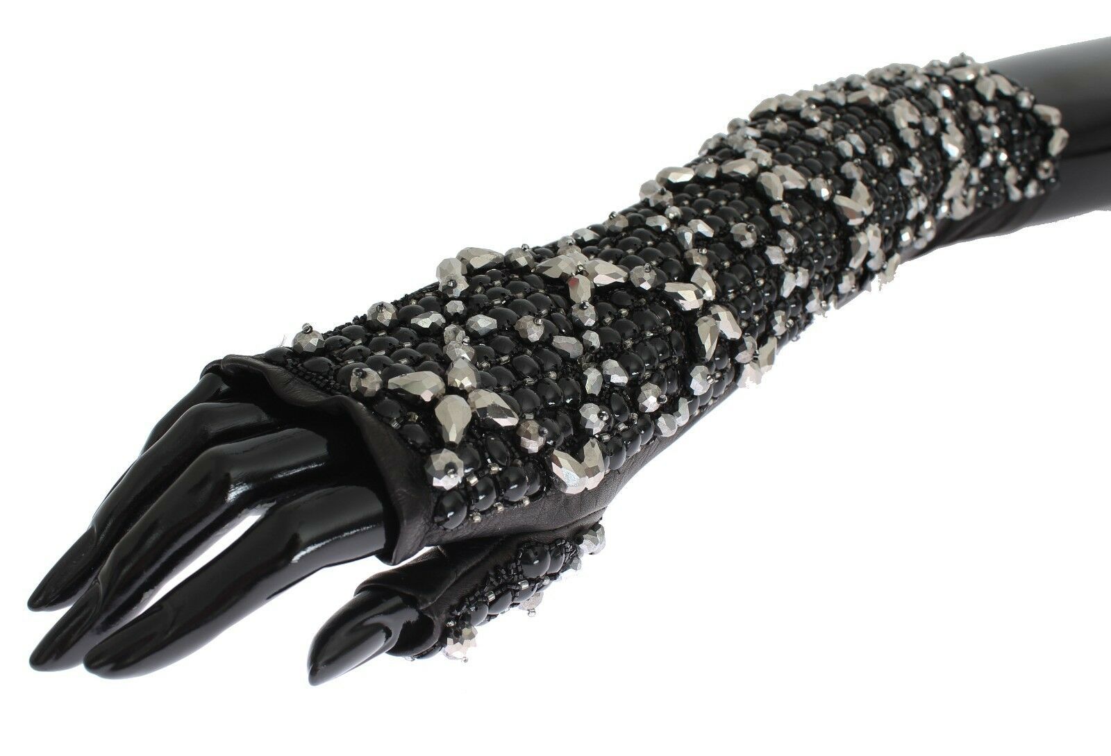 Dolce & Gabbana Elegant Crystal Beaded Leather Gloves - 7|S