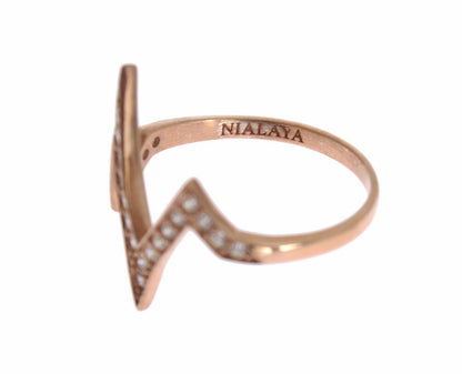 Nialaya Elegant Pink Crystal Encrusted Silver Ring - EU47 | US4