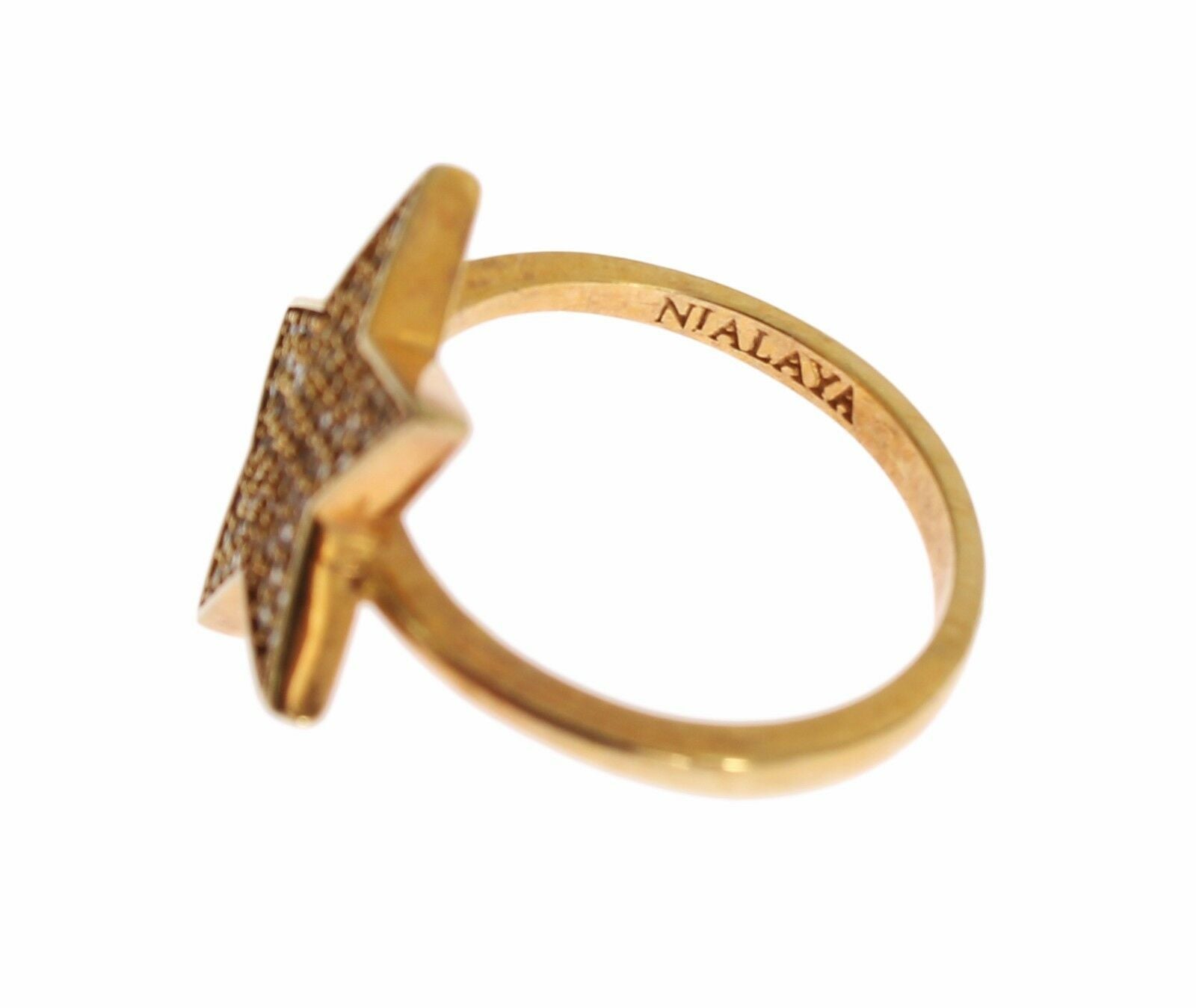 Nialaya Elegant Gold-Plated Sterling Silver Ring with CZ Crystals - EU54 | US7