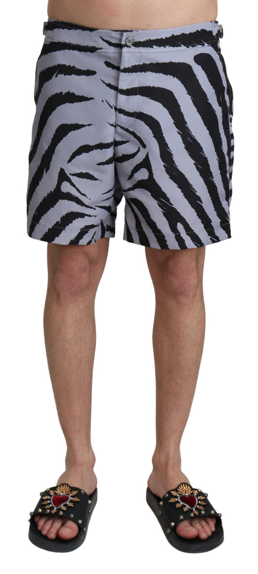 Dolce & Gabbana Elegant Gray Zebra Print Swim Trunks - IT4 | S