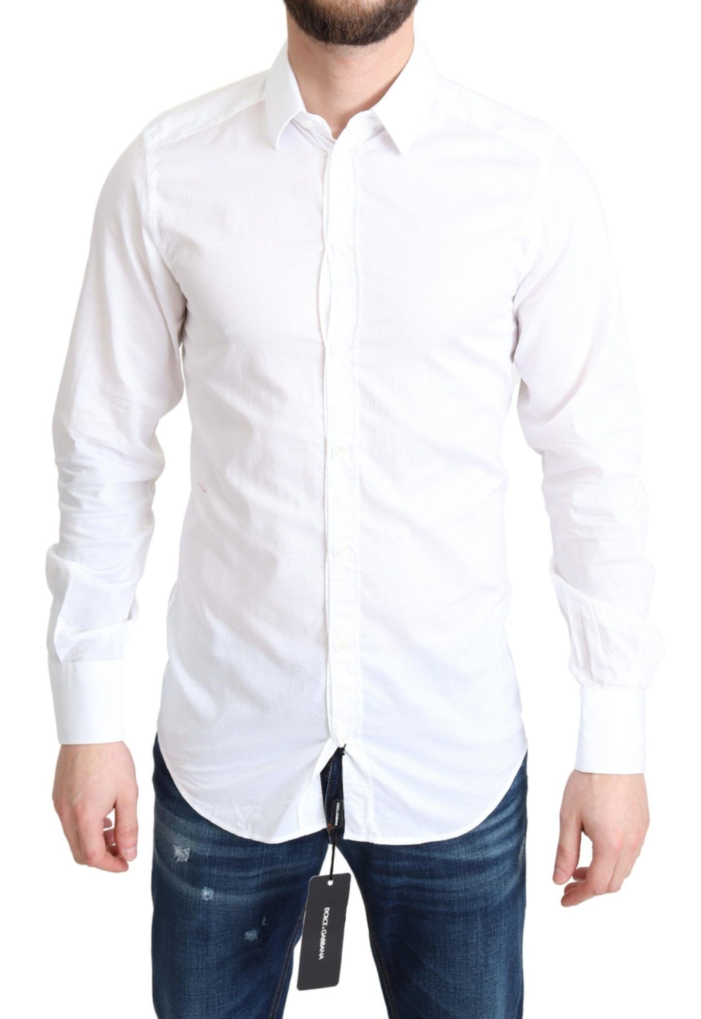 Dolce & Gabbana Elegant White Cotton Dress Shirt Slim Fit - IT37 | XS