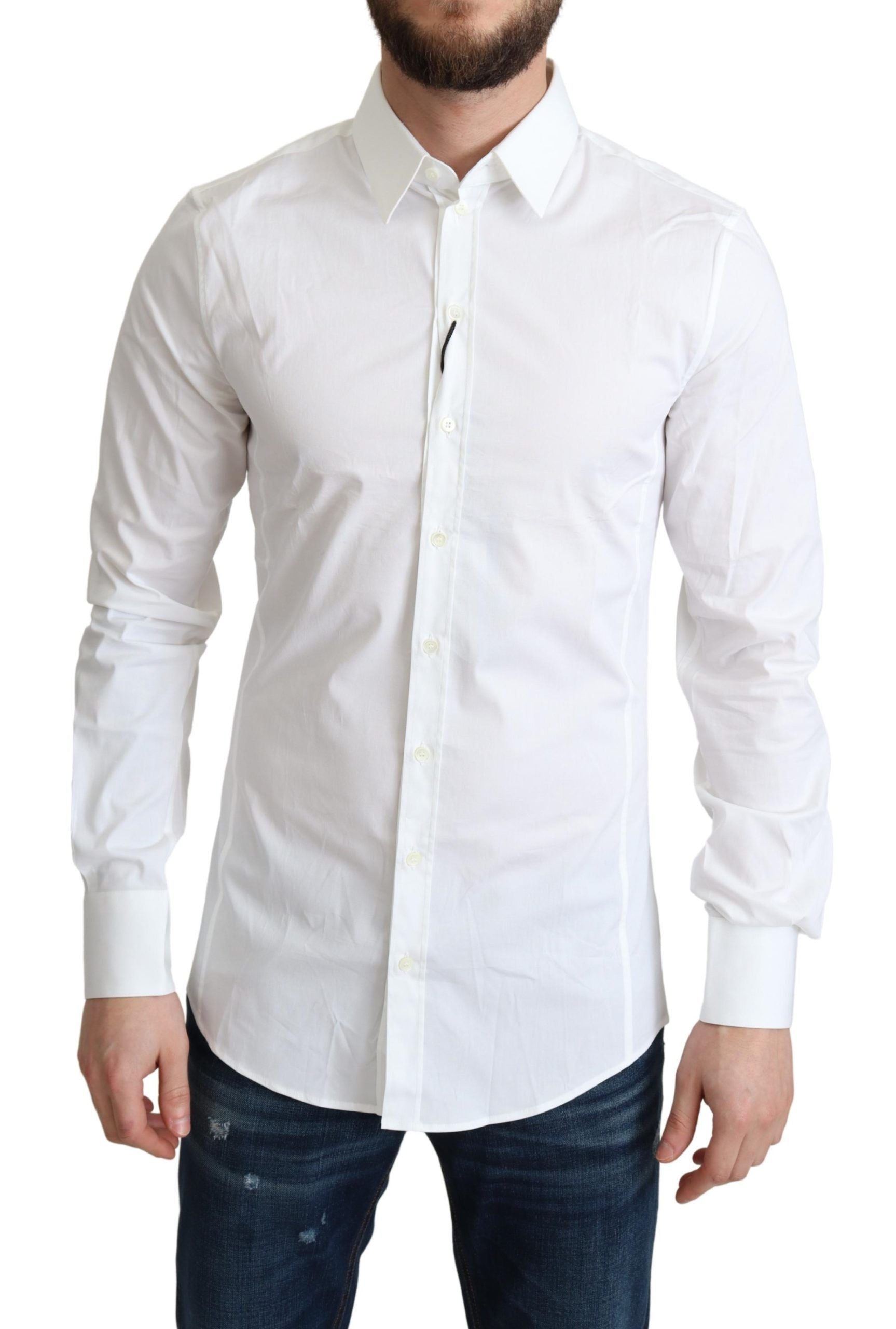 Dolce & Gabbana Elegant White Cotton Stretch Dress Shirt - IT38 | XS