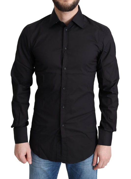 Dolce & Gabbana Elegant Black Gold Slim Fit Dress Shirt - IT37 | XS