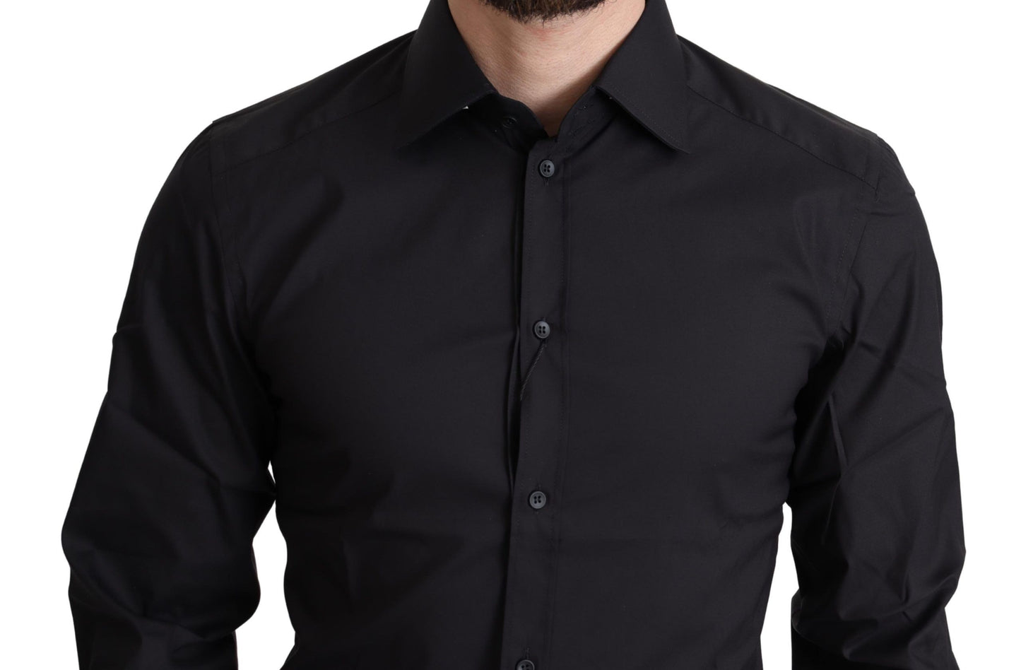 Dolce & Gabbana Elegant Black Gold Slim Fit Dress Shirt - IT37 | XS