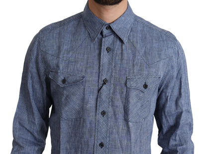 Dolce & Gabbana Elegant Striped Linen Button-Down Shirt - IT39 | S