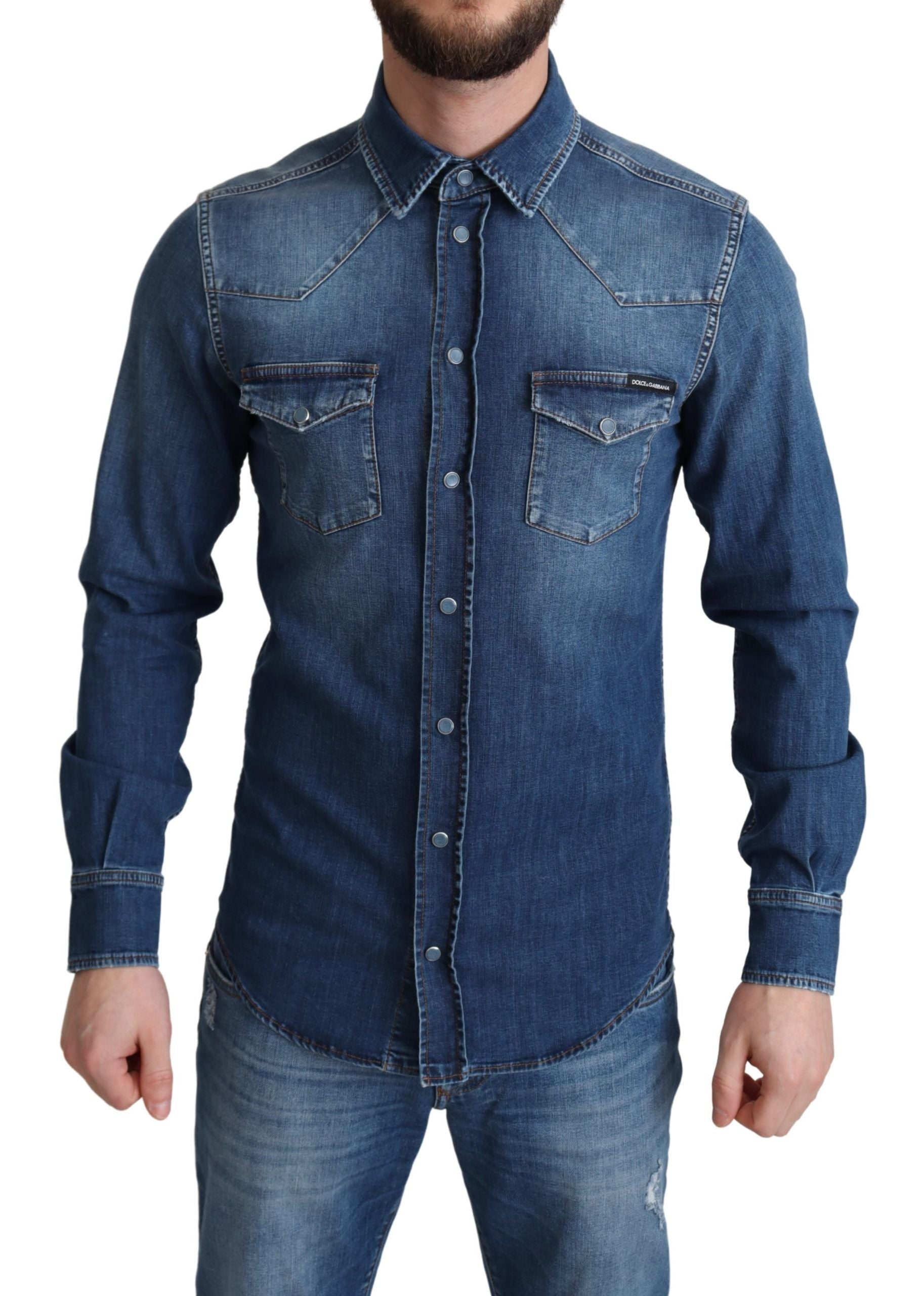 Dolce & Gabbana Elegant Denim Long Sleeve Casual Shirt - IT38 | XS