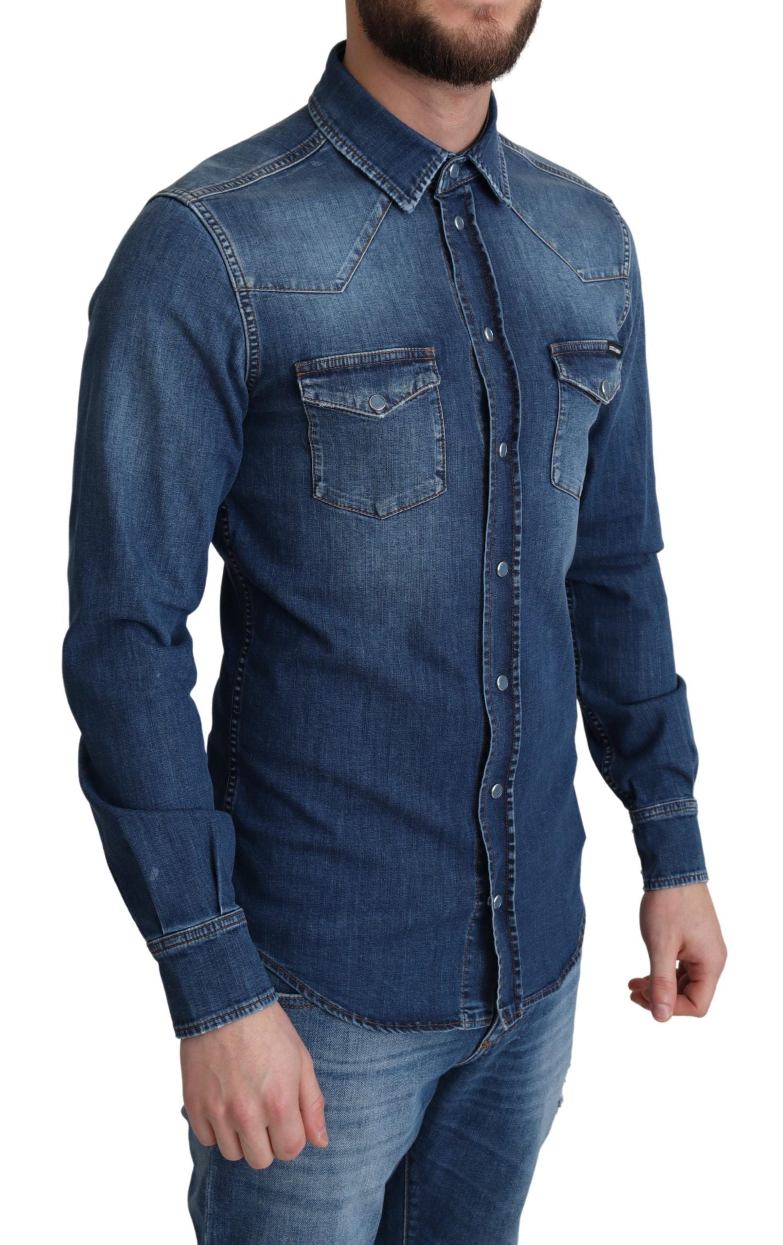 Dolce & Gabbana Elegant Denim Long Sleeve Casual Shirt - IT38 | XS