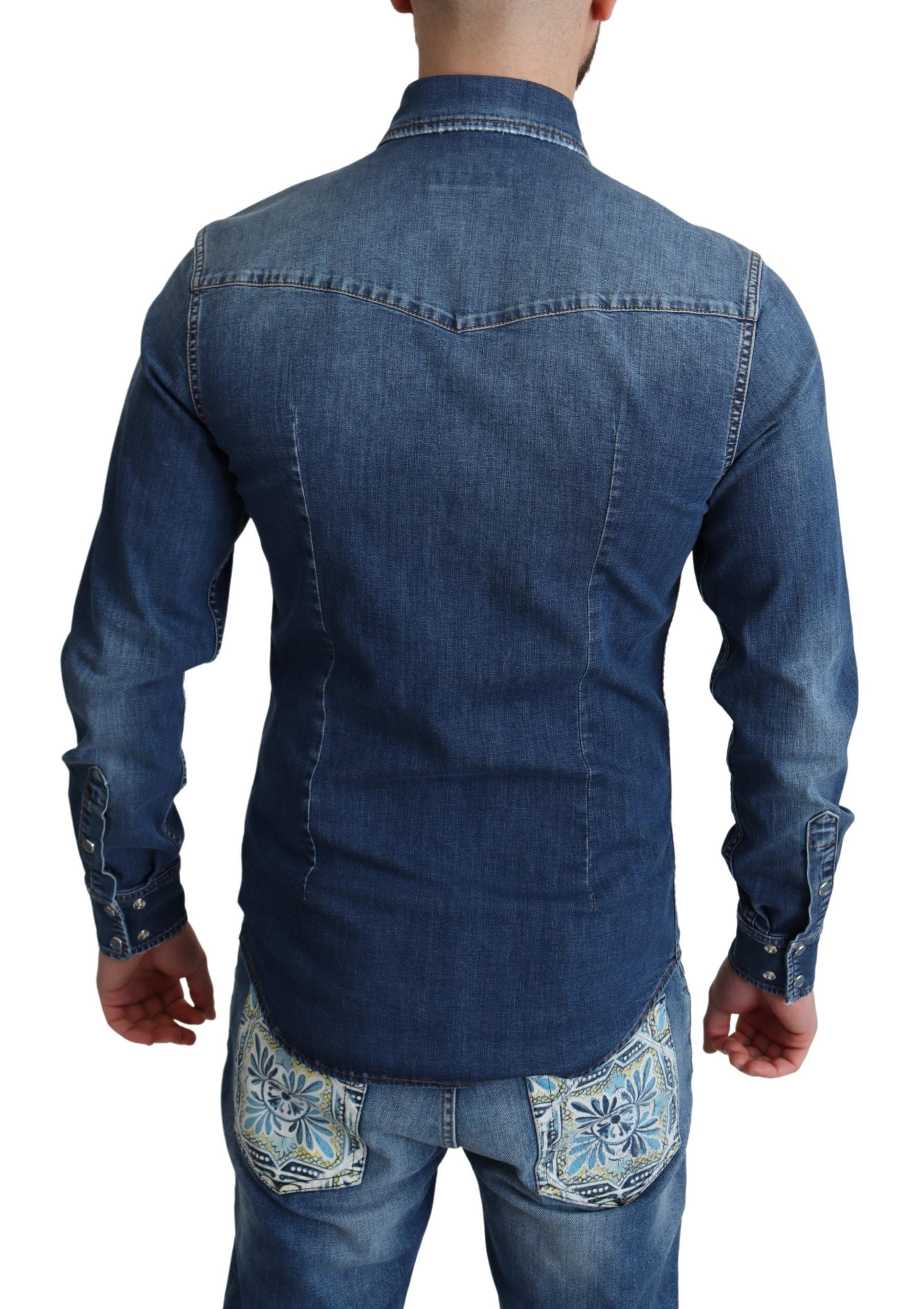 Dolce & Gabbana Elegant Denim Long Sleeve Casual Shirt - IT38 | XS