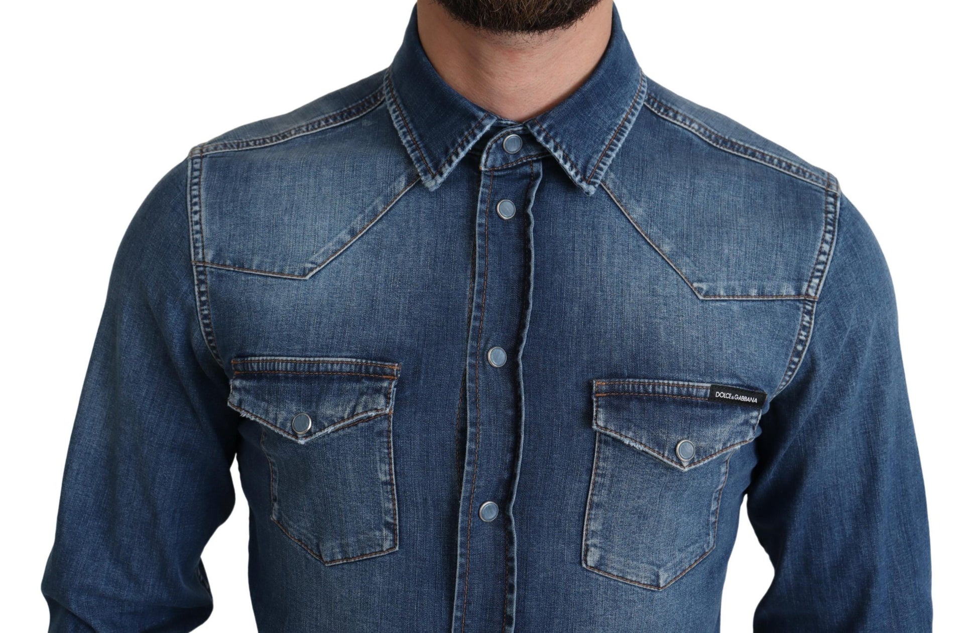 Dolce & Gabbana Elegant Denim Long Sleeve Casual Shirt - IT38 | XS