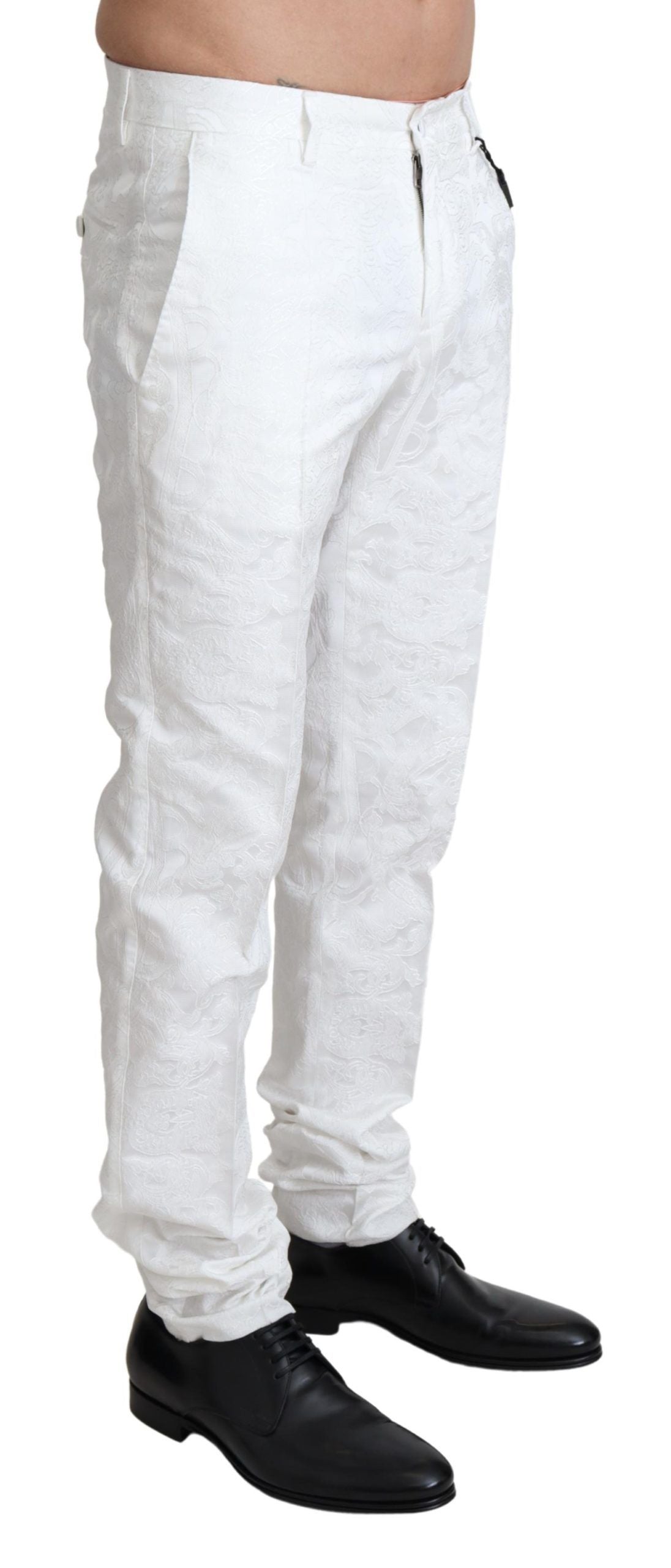 Dolce & Gabbana Elegant White Brocade Dress Pants - IT44 | XS