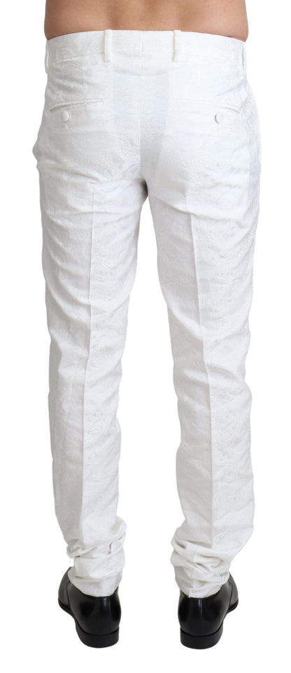 Dolce & Gabbana Elegant White Brocade Dress Pants - IT44 | XS