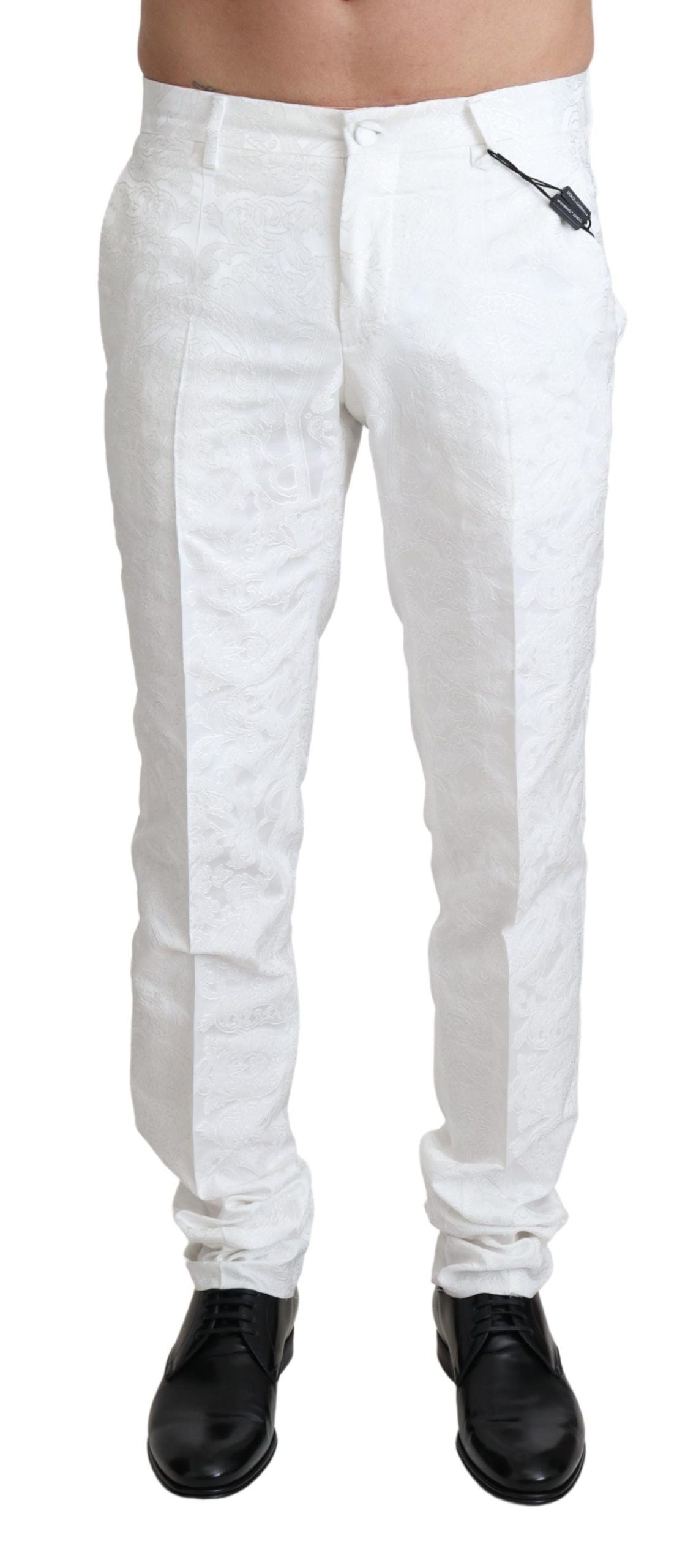 Dolce & Gabbana Elegant White Brocade Dress Pants - IT44 | XS