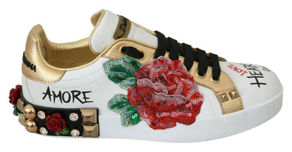 Dolce & Gabbana Elegant Sequined Floral Leather Sneakers - EU36/US5.5