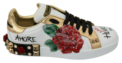 Dolce & Gabbana Elegant Sequined Floral Leather Sneakers - EU36/US5.5