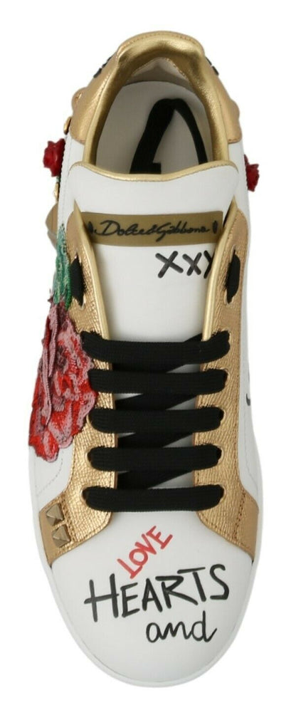 Dolce & Gabbana Elegant Sequined Floral Leather Sneakers - EU36/US5.5