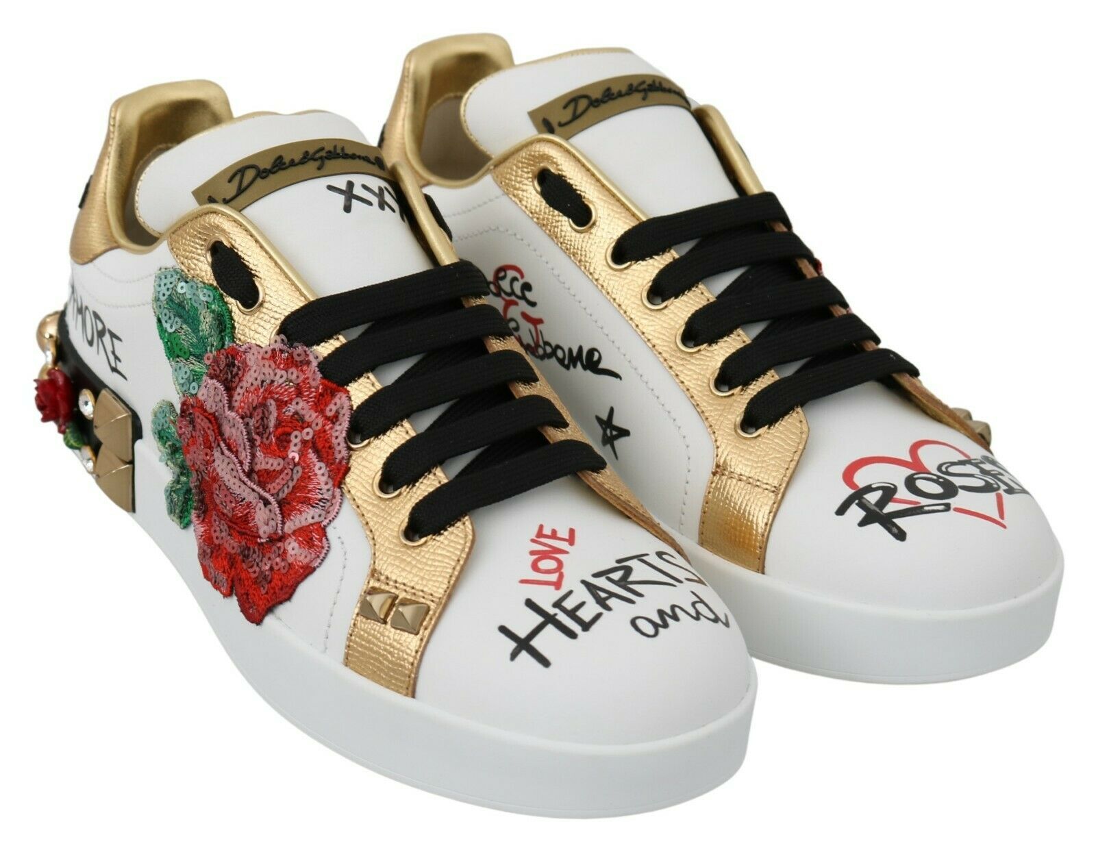 Dolce & Gabbana Elegant Sequined Floral Leather Sneakers - EU36/US5.5