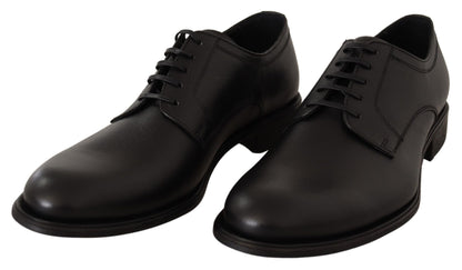 Dolce & Gabbana Elegant Black Leather Derby Shoes - EU41/US8