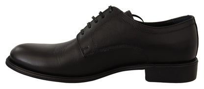 Dolce & Gabbana Elegant Black Leather Derby Shoes - EU41/US8