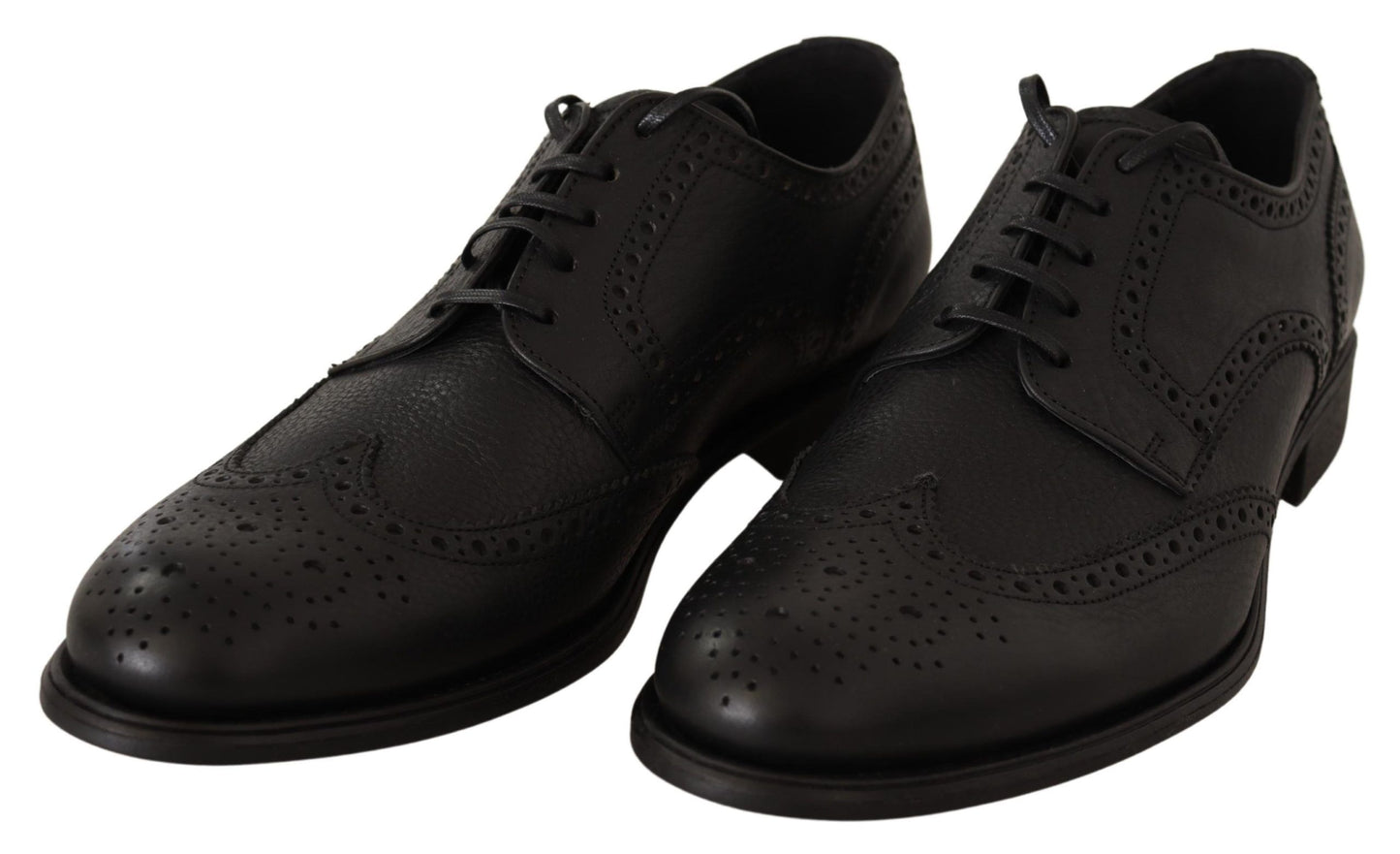 Dolce & Gabbana Elegant Black Leather Derby Wingtip Shoes - EU39/US6