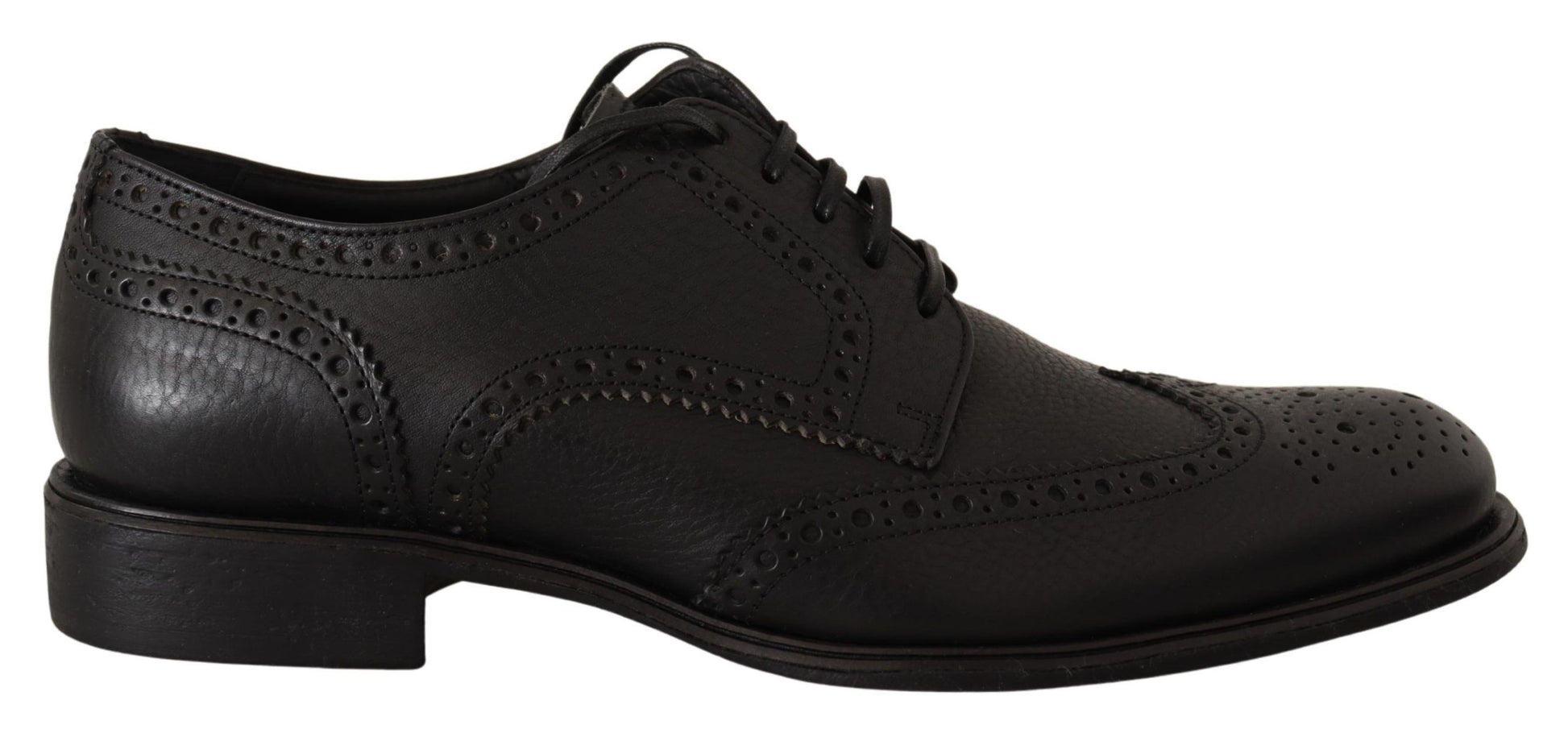 Dolce & Gabbana Elegant Black Leather Derby Wingtip Shoes - EU39/US6