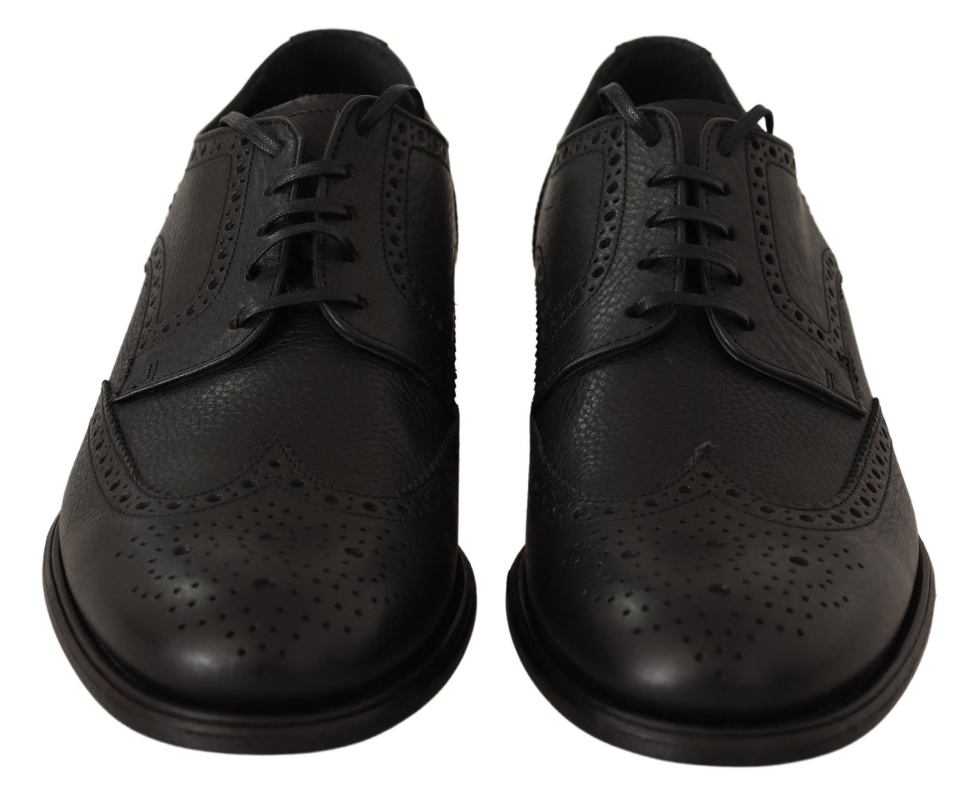 Dolce & Gabbana Elegant Black Leather Derby Wingtip Shoes - EU39/US6