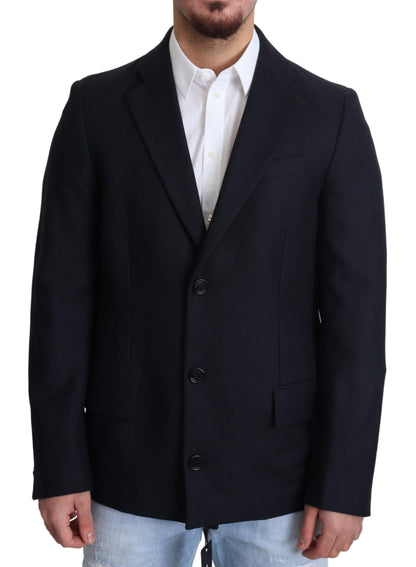 Dolce & Gabbana Elegant Dark Blue Virgin Wool Men’s Coat - IT46 | S