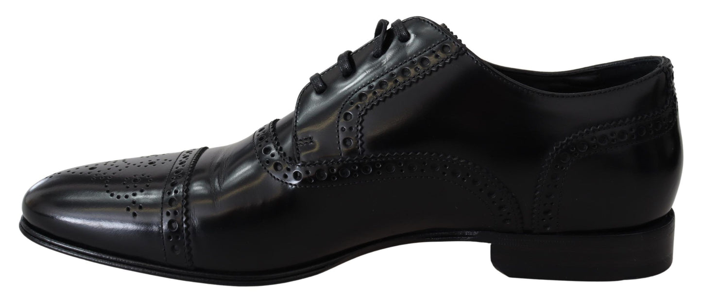 Dolce & Gabbana Elegant Black Leather Formal Derby Shoes - EU39/US6