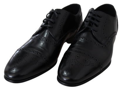 Dolce & Gabbana Elegant Black Leather Formal Derby Shoes - EU39/US6