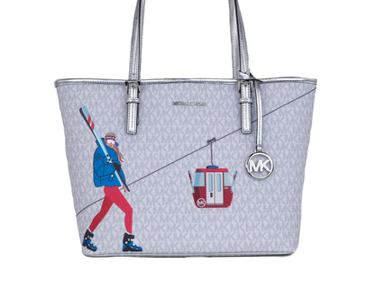 Michael Kors Jet Set Girls Print Medium Signature PVC Carryall Shoulder Tote Handbag (Bright White Multi)