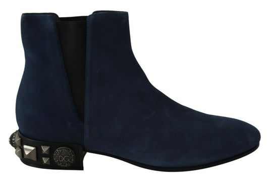 Dolce & Gabbana Chic Blue Suede Mid-Calf Boots with Stud Details - EU38.5/US8