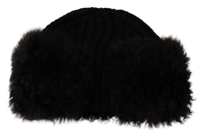 Dolce & Gabbana Elegant Black Cashmere Alpaca Fur Beanie - 57 cm|S