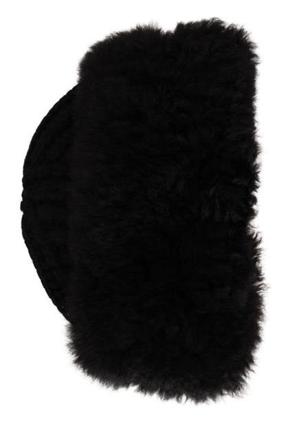 Dolce & Gabbana Elegant Black Cashmere Alpaca Fur Beanie - 57 cm|S