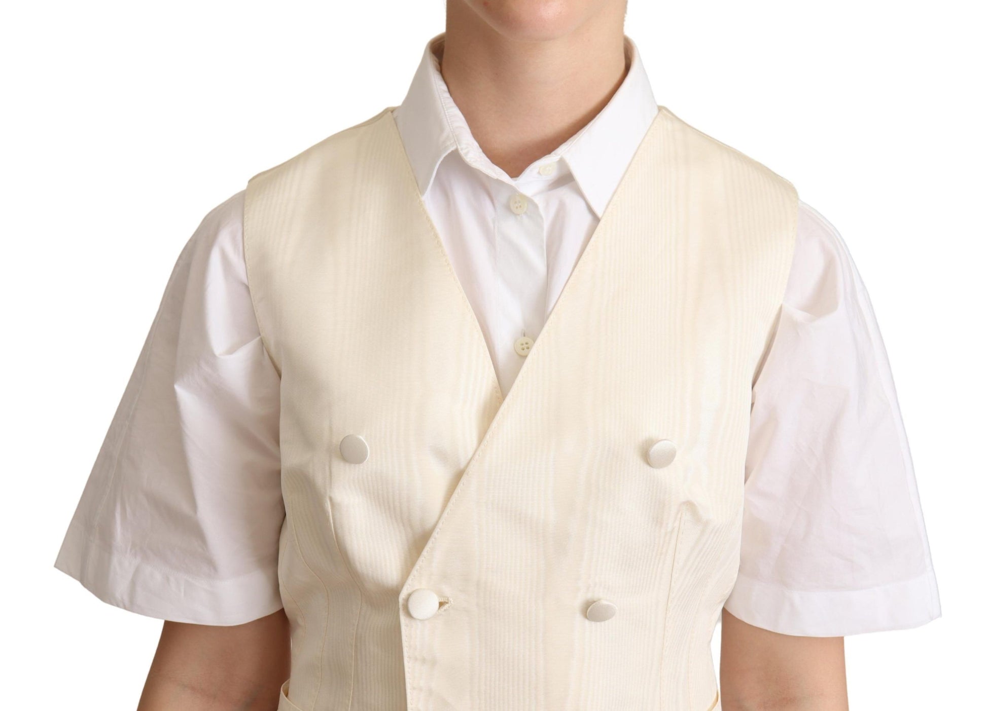 Dolce & Gabbana Beige Silk Blend Sleeveless Vest Luxury Waistcoat