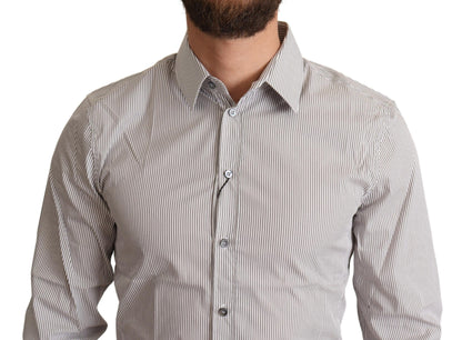 Dolce & Gabbana Elegant Gray Striped Slim Fit Dress Shirt