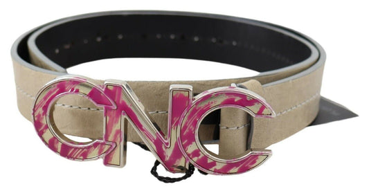 Costume National Beige Leather Fashion Belt with Logo Detail - 80 cm / 32 Inches